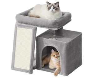 Feandrea Árbol para Gatos Pequeño, Torre con Casita, Rampa Rascadora, Gran Plataforma, Cueva, Alto 44,6 cm, Gris Paloma PCT010GD01