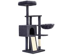 FEANDREA Árbol para Gatos Pequeños, 135 cm, Condominio para Gatos de Felpa de Varios Niveles, con Cubierta de Plataforma Extraíble y Lavable, Rascador, Cesta, Cueva, Gris Oscuro
