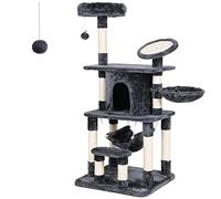 Feandrea Árbol para Gatos Rascador con Caseta | Plataforma Redonda, Postes Recubiertos por Cuerda de Sisal, Color Antracita, Colección CLAWFY PCT25G
