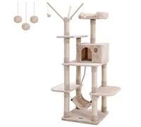 Feandrea Árbol para Gatos, Rascador con Nidos, Hamaca, 154 cm | Plataformas y Bolas de Juego, Beige, Colección CLAWFY PCT86M
