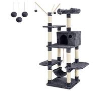 Feandrea Árbol para Gatos, Rascador con Nidos, Hamaca, 154 cm | Plataformas y Bolas de Juego, Gris Oscuro, Colección CLAWFY PCT86G
