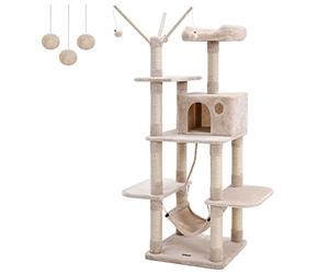 FEANDREA Árbol para Gatos, Rascador con Nidos, Hamaca, Plataformas y Bolas de Juego, 154 cm, Colores Opcionales, Beige PCT86M