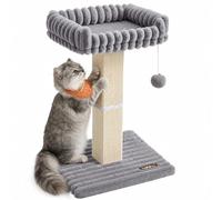 Feandrea Árbol para Gatos, Rascador de Felpa 40 x 30 cm, 68 cm de Altura, Columna con Sisal Tejido, Base de 50 x 40 cm, con Pompón, Gris PCA022G201