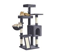 Feandrea Árbol para Gatos, Torre con Postes, 3 Plataformas, Gris Oscuro | Rascador de Gatos, Rampa Rascador, 1 Cueva, 1 Hamaca, 2 Pompones, Altura 136 cm, Gris Oscuro, Colección CLAWFY PCT012GS01
