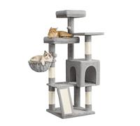 Feandrea Árbol para Gatos, Torre con Postes, 3 Plataformas, Gris Paloma | Rascador de Gatos, Rampa Rascador, 1 Cueva, 1 Hamaca, 2 Pompones, Altura 136 cm, Gris Paloma, Colección CLAWFY PCT012GD01