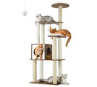 Feandrea Árbol para Gatos, Torre de Gatos 165 cm, 5 Postes para Arañar, Cojines Lavables y Desmontables, Plataforma, Cueva, Mueble de Interior, Marrón Rústico PCT166X01