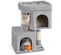 Feandrea Árbol para Gatos, Torre de Juegos 67 cm, S, Casa para Gatos de hasta 3 kg, Plataforma Grande, 2 Cuevas, Rascador, Gris Claro PCT611W01