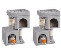 Feandrea Árbol para Gatos, Torre de Juegos 67 cm, S, Casa para Gatos de hasta 3 kg, Plataforma Grande, 2 Cuevas, Rascador, Gris Claro PCT611W01 (Paquete de 2)