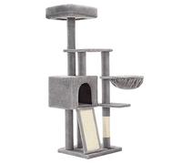 Feandrea Árbol para Gatos, Torre de Juegos, Altura 134 cm | Cueva Multinivel, Tejido De Felpa, Funda Extraíble y Lavable, Rascador, Cesta, Gris Paloma, Colección CLAWFY PCT132W01