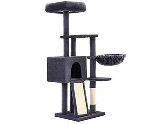 Feandrea Árbol para Gatos, Torre de Juegos, Altura 135 cm | Cueva Multinivel, Tejido De Felpa, Funda Extraíble y Lavable, Rascador, Cesta, Gris Oscuro, Colección CLAWFY PCT132G01
