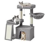 Feandrea Árbol para Gatos, Torre de Juegos con 2 Camas Grandes | 86 cm de Altura, Postes Rascadores y Rampa, Gris Paloma, Colección CLAWFY PCT013GD01