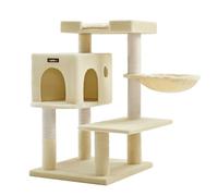 Feandrea Árbol para Gatos, Torre para Gatos con Postes Rascadores de Sisal, Plataforma Grande, Cueva, Cesta Giratoria, Cojín Extraíble y Lavable, Beige PCT42M