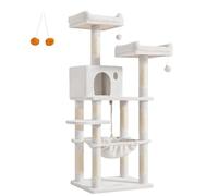 Feandrea Árbol para gatos, torre para gatos de 56.3 pulgadas para gatos de interior, condominio para gatos de varios niveles con 11 postes rascadores, 2 posaderas, cueva, hamaca, blanco crema