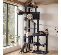 Feandrea Árbol para Gatos XXL, Torre con Postes de Sisal, 105 x 45 x 202 cm | Rascador con Base Doble para Gatos Grandes y Varios Felinos, Gris Oscuro, Colección CLAWFY PCT020G201