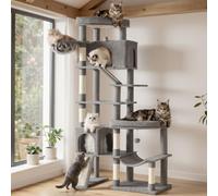 Feandrea Árbol para Gatos XXL, Torre con Postes de Sisal, Rascador con Base Doble, 105 x 45 x 202 cm, Gris Claro, para Gatos Grandes y Varios Felinos, Colección Clawfy PCT020G101