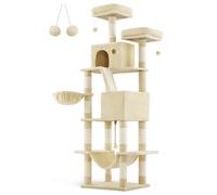 Feandrea Árbol para Gatos, XXL, Torre de Gatos de 206 cm de Altura con 13 Poste, 2 Plataformas, 2 Cuevas, Cesta, Hamaca, Pompón, Rascador Multinivel para Gatos Grandes, Beige/Blanco Crema/Gris Gris Cl
