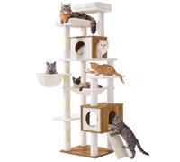 Feandrea Árbol Rascador para Gatos, 8 Niveles, 2 Cuevas, 191 cm | Juegos para Gatos, Casita Gato, 45 x 55 x 191 cm, Poste de Sisal, Marrón Miel, Colección Caen PCT306W201