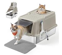 Feandrea Arena Gato, Inoxidable para Gatos con Tapa Abatible, Beige | Arenero XL, a Prueba de Fugas, Cuchara, Alfombrilla, Doble Entrada, Carga de Encimera de 15 kg, Colección BOXAL PPT005K01