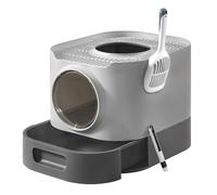 Feandrea Arenero Cerrado para Gatos, Caja de Arena para Gatos XXL, con Tapa, Bandeja Extraíble, Recogedor, Cepillo, Gatos Grandes, Menos Rastro, Antipérdida, Gris Paloma y Gris Pizarra /Avena y Gris