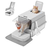Feandrea Arenero Gato, Acero Inoxidable, con Tapa, 15 kg, Gris Paloma | Caja de Arena, Incluye Pala, Alfombrilla y Dos Accesos, Gris Paloma, Colección BOXAL PPT007GD01