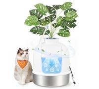 Feandrea Arenero Gato Cubierto, Planta Artificial, Acero Inoxidable | Arenero Metalico Gato, 49 x 49 x 59 cm, Filtro de Carbón, Blanco Nube y Plata, Colección Boxal, PPT026W101