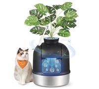 Feandrea Arenero Gato Cubierto, Planta Artificial, Acero Inoxidable | Arenero Metalico Gato, 49 x 49 x 59 cm, Filtro de Carbón, Negro Tinta y Plata, Colección Boxal, PPT026B101