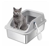 Feandrea Arenero Gato Grande, Acero Inoxidable, Bordes Altos, 26 L | Accesorios para Gatos, 51 x 36 x 26 cm, con Pala, Gris Paloma, Colección Boxal, PPT023G101