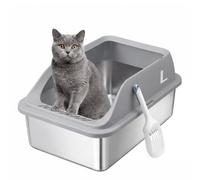 Feandrea Arenero Gato Grande, Acero Inoxidable, Bordes Altos, 26 L | Accesorios para Gatos, 51 x 36 x 26 cm, con Pala, Gris Paloma, Colección Boxal, PPT023G201