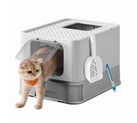 Feandrea Arenero para Gatos, Caja Arena con Bandeja Extraíble, Pala, Cepillo, Espacioso para Gatos Grandes, Carga de 15 kg, Antifiltración, Antiescapes, Gris Claro y Gris Paloma PPT001GD03