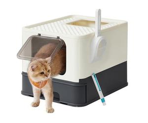 Feandrea Arenero para Gatos, con Bandeja Extraíble, Carga de 15 kg | Caja Arena, Pala, Cepillo, Espacioso para Gatos Grandes, Antifiltración, Antiescapes, COLECCIÓN BOXAL PPT001W01