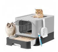 Feandrea Arenero para Gatos de Acero Inoxidable, Bandeja Extraíble | Caja de Arena, Pala, Cepillo, 2 Entradas, hasta 15 kg, Gris Antracita y Gris Paloma, Colección BOXAL PPT004B101