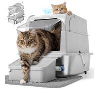 Feandrea Arenero para Gatos de Acero Inoxidable con Tapa, Caja de Arena Cerrada, 2 Entradas, Pala y Cepillo, para Gatos de hasta 15 kg, Gris Claro PPT021G101