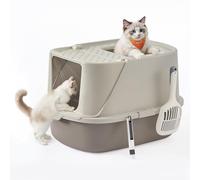 Feandrea Arenero para Gatos XXL, Caja de Arena con Tapa, Paleta y Cepillo, para Gatos de hasta 15 kg, Color Avena y Gris Cálido PPT011LH01