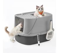 Feandrea Arenero para Gatos XXL, Caja de Arena con Tapa, Paleta y Cepillo, para Gatos de hasta 15 kg, Gris Paloma y Gris Pizarra PPT011GN01