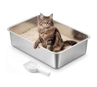 Feandrea Bandeja Sanitaria para Gatos de Acero Inoxidable, con Pala | Arenero Abierto para Gatos Grandes, Antiadherente, Sin Olores, XL, 60 x 40 x 15 cm, Colección BOXAL PPT019E101