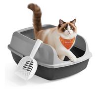 Feandrea Caja Arenero con Bordes Altos, Tamaño XXL, Abierta, con Pala, para Gatitos y Gatos Grandes, Gris Pizarra PPT010GN01