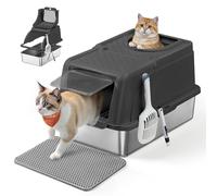 Feandrea Caja de Arena de Acero Inoxidable para Gatos con Tapa Abatible, Arenero XL, a Prueba de Fugas, Cuchara, Cepillo, Doble Entrada, Carga de Encimera de 15 kg, Negro Tinta PPT005BH01