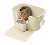 Feandrea Caja de Arena para Gatos Grandes, Extra Gran Arenero para Hogar con Varios Gatos, Incluye Tabla Recogedora, Pala, Beige Arena PPT003L01