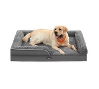 Feandrea Cama ortopédica para perro, cama para mascotas, sofá cama de espuma para perro con bordes elevados, funda extraíble lavable con patrón de rosa, 36 x 27 x 6.5 pulgadas, color gris pizarra