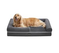Feandrea Cama ortopédica para perros, cojín para perros, cesta para perros, acolchado suave, bordes elevados, funda extraíble y lavable, 112 x 86 x 18 cm, base antideslizante, color gris oscuro