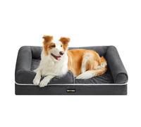 Feandrea Cama Ortopédica para Perros, Sofá, Cama para Mascotas, Acolchado Suave, Bordes Elevados, Funda Extraíble y Lavable, 91 x 71 x 20 cm, Antideslizante, Gris Osucro PGW076G01