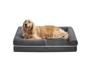 Feandrea Cama Ortopédica para Perros, Sofá, Cama para Mascotas, Acolchado Suave, Bordes Elevados, Funda Extraíble y Lavable, 106 x 71 x 18 cm, Antideslizante, Gris Oscuro PGW077G01