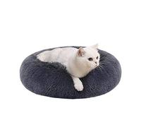 Feandrea Cama para Perros, Cojín Central Extraíble y Lavable, 50cm | Alfombra de Felpa Suave y Mullida, 50 cm de Diámetro, Gris Oscuro, Colección BOBBEE PGW037G02