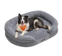 Feandrea Cama para Perros Grandes, 91 x 68 x 18 cm, Ortopédica, Espuma de Nido de Abeja, Forro Repelente al Agua, Bordes Elevados, Funda Extraíble y Lavable, Gris Claro PGW282G01