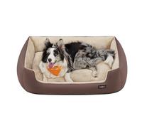 Feandrea Cama para Perros, Sofá Cama para Mascotas, Alfombra Extraíble y Reversible, Bordes Elevados, Base Antideslizante, Talla XL, 100 x 75 x 25 cm, Marrón Café y Beige Arena PGW002Z