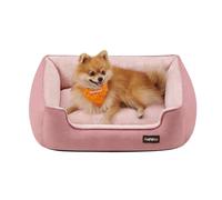 Feandrea Cama para Perros, Sofá de Lino para Mascotas, Bordes Elevados, Fondo Antideslizante, Funda Extraíble para Lavado, M para Perro Pequeño, 70 x 55 x 21 cm, Rosa Jalea PGW010R01