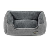 Feandrea Cama para Perros, Sofá de Lino para Mascotas, Bordes Elevados, Fondo Antideslizante, Funda Extraíble para Lavado, Tamaño L para Perros Medianos, 90 x 75 x 25 cm, Gris Claro PGW11GG