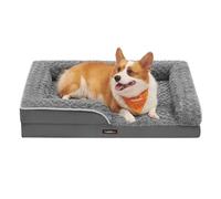 Feandrea Cama Perro Mediano, Cama para Perros, Cama Perros, Ortopédica con Espuma Corrugada, Bordes Elevados Acolchados, Funda Extraíble Motivo Rosa Peluche, 91 x 68 x 16 cm, Gris Pizarra PGW252G02