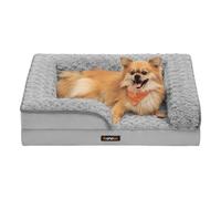 Feandrea Cama Perro Mediano, Caseta para Mascotas, Ortopédica con Espuma Corrugada, Bordes Elevados Acolchados, Funda Extraíble Motivo Rosa Peluche, 71 x 58 x 16 cm, Gris Paloma PGW251G01