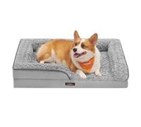 Feandrea Cama Perro Mediano, Ortopédica, Funda Extraíble, 91 x 68 x 16 cm | Cama Perros, Espuma Corrugada, Bordes Elevados Acolchados, Motivo Rosa Peluche, Gris Paloma, Colección BLOMFY, PGW252G01